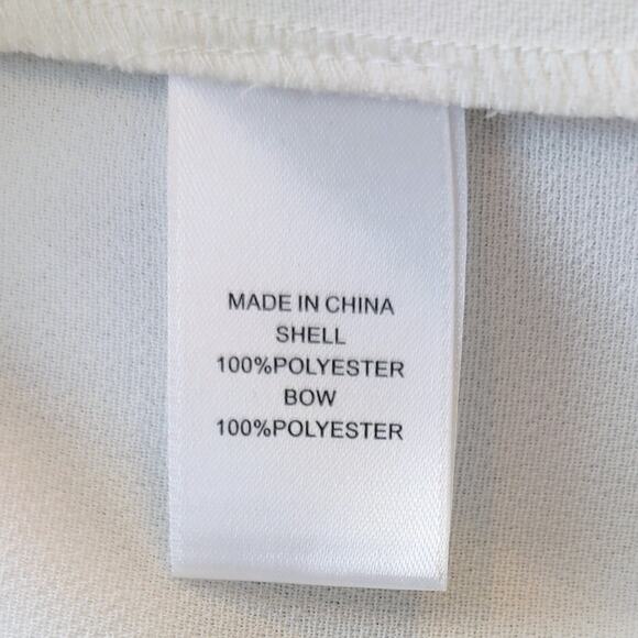 CeCe Cream Long Sleeve Tie Neck Mini Shirtdress with Black Bow Size Small - Picture 6 of 7